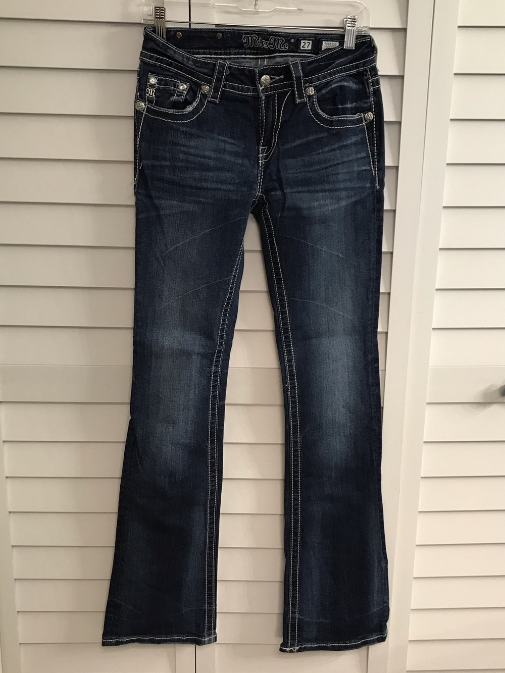 Miss Me Dark Blue Flare Jeans with Contrast Stitching